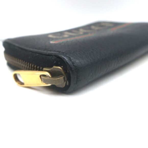 Gucci Logo Zip-Around Card Case Wallet Black Grained Leather - Picture 8 of 11
